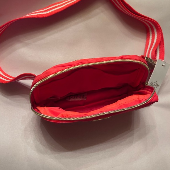 Lilly Pulitzer Pink Nylon Crossbody Belt Bag with Gold Hardware & Stripe Strap - Picture 2 of 3